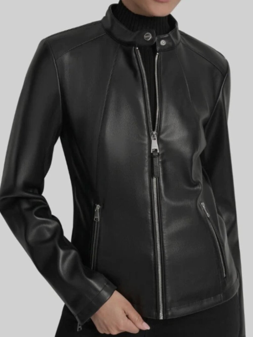 NWT-DKNY Faux Leather Moto Jacket small + NWOT Plaid Dress Small  ly-space
